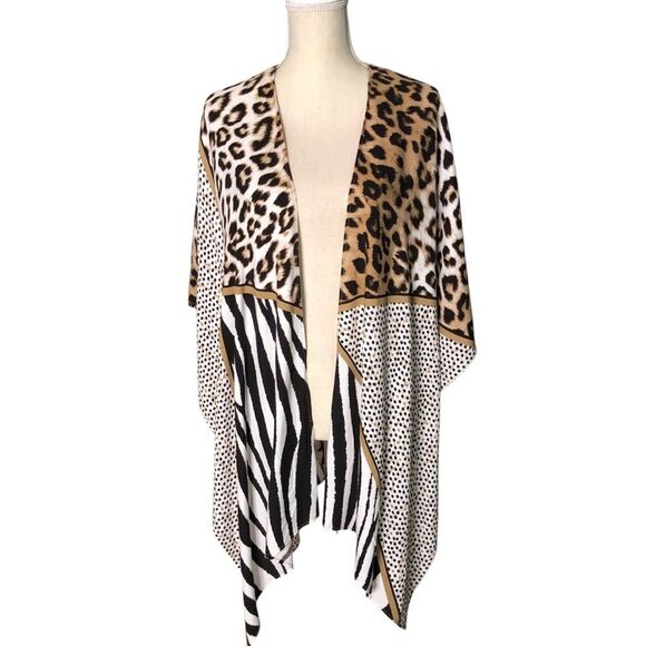 Chico’s Kimono Mixed Block Animal Print Ruana Kaftan Shawl One Size - Picture 1 of 7